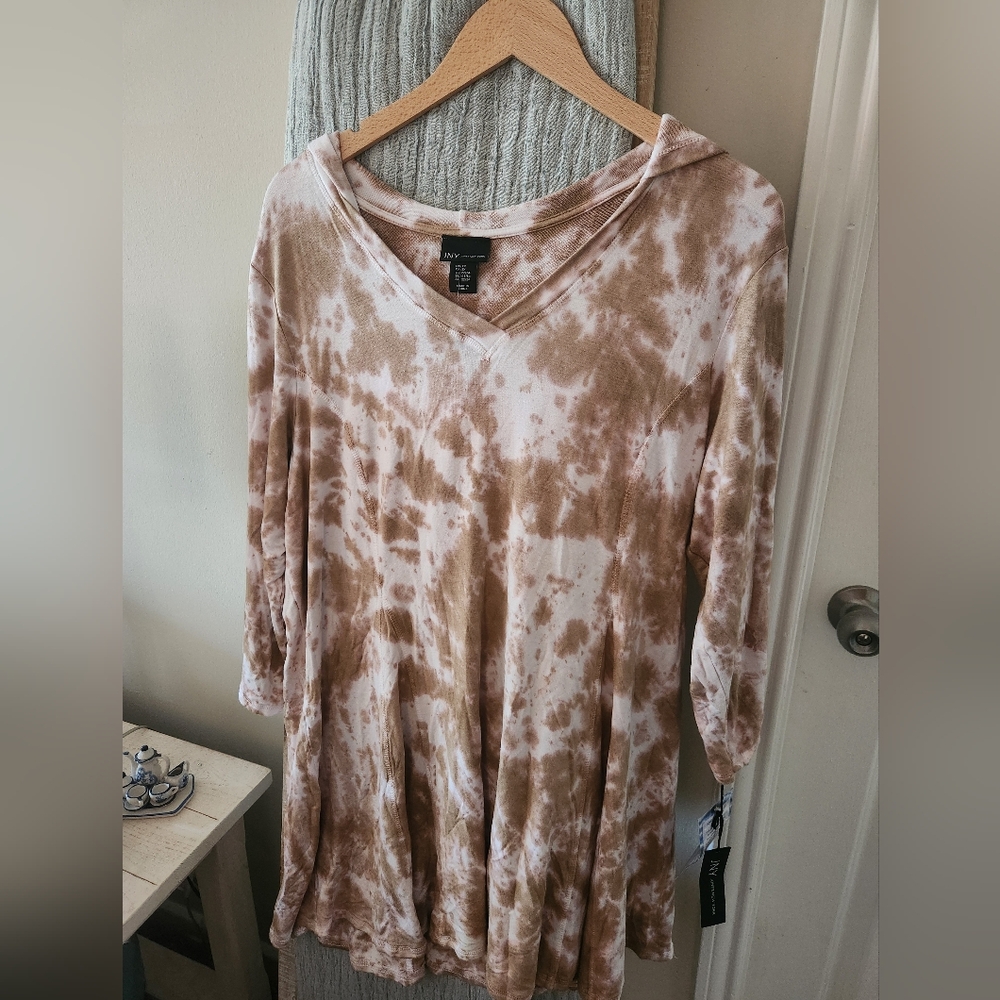 Jones New York White And Tan Tie Dye Hoodie